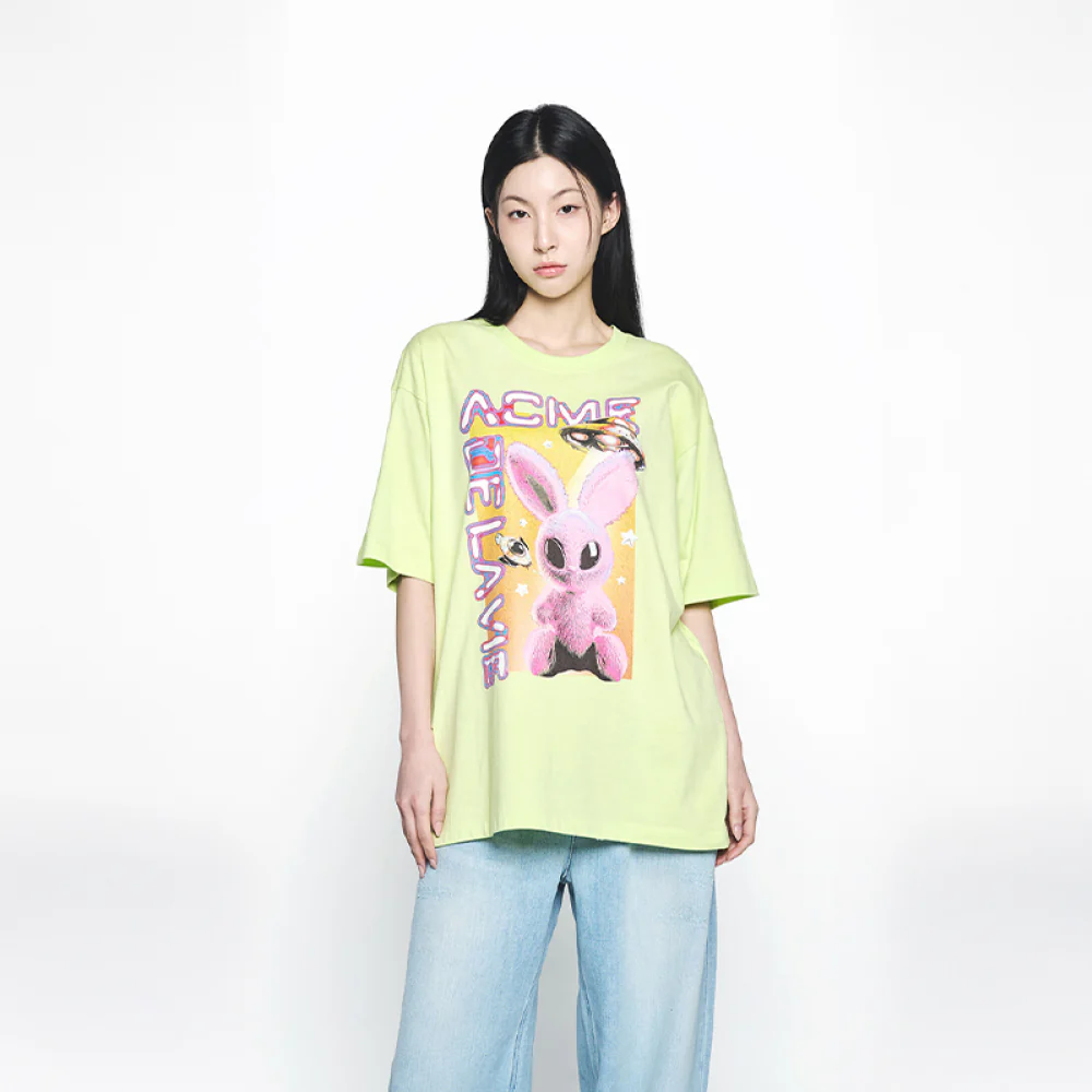 REAL ALIEN FUZZY RABBIT SHORT SLEEVE T-SHIRT LIME - Image 4