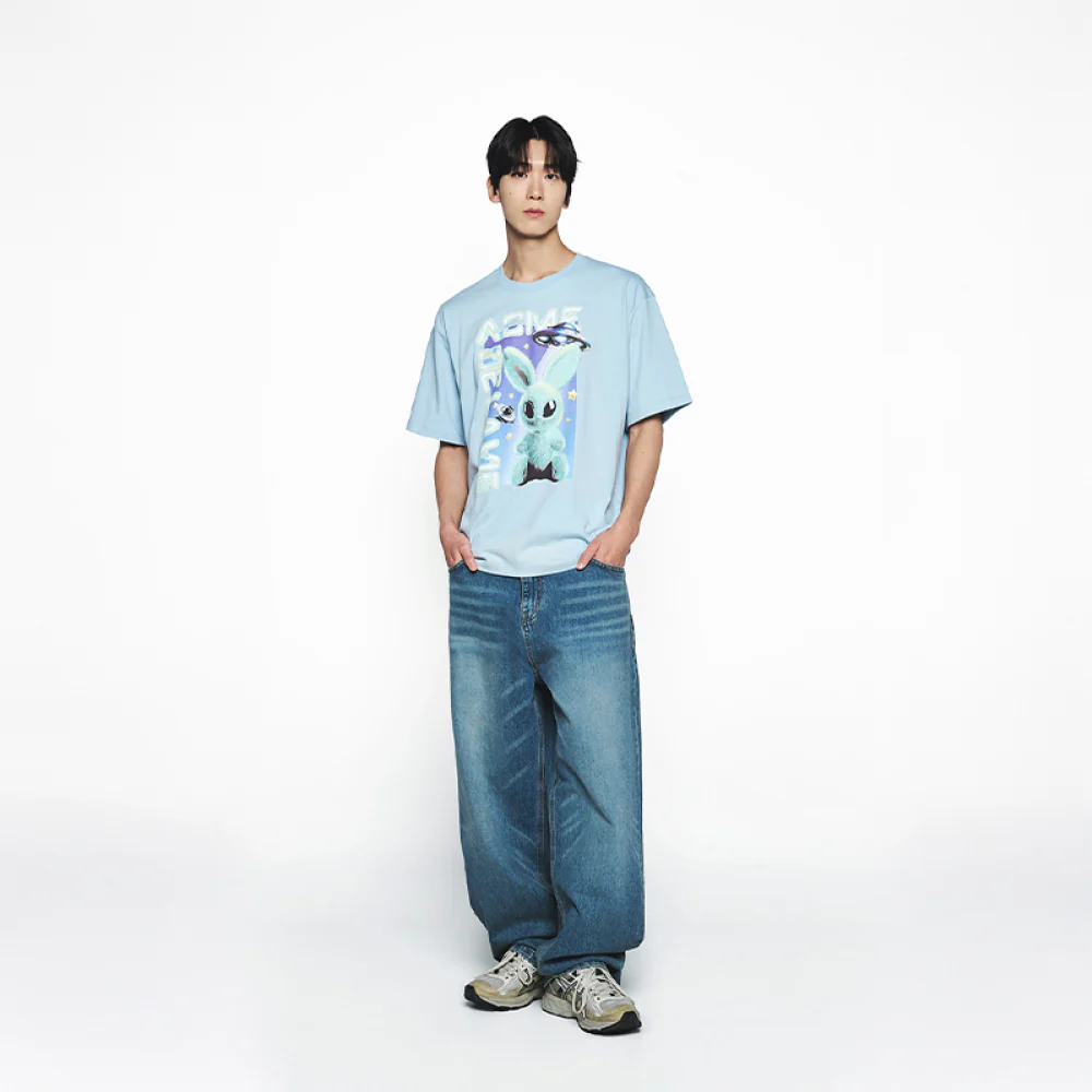 REAL ALIEN FUZZY RABBIT SHORT SLEEVE T-SHIRT SKYBLUE - Image 3