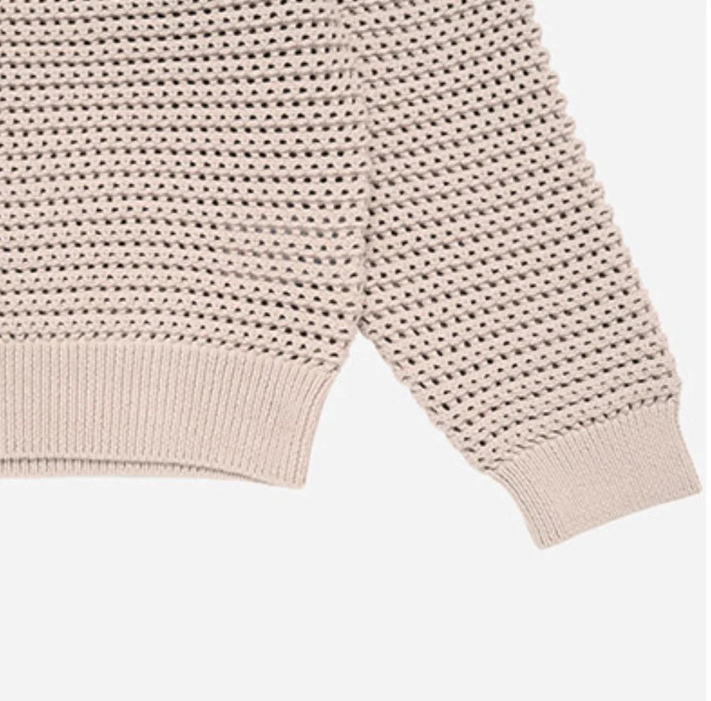SOLID KNIT HOODIE ZIP UP LIGHT BEIGE - Image 3