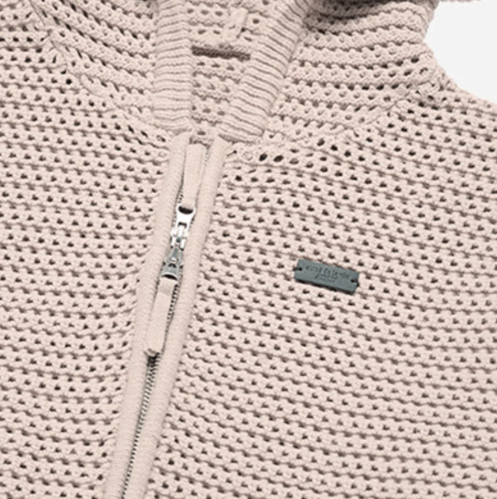 SOLID KNIT HOODIE ZIP UP LIGHT BEIGE - Image 4