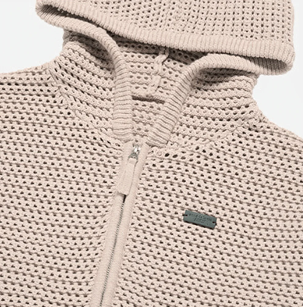 SOLID KNIT HOODIE ZIP UP LIGHT BEIGE - Image 5