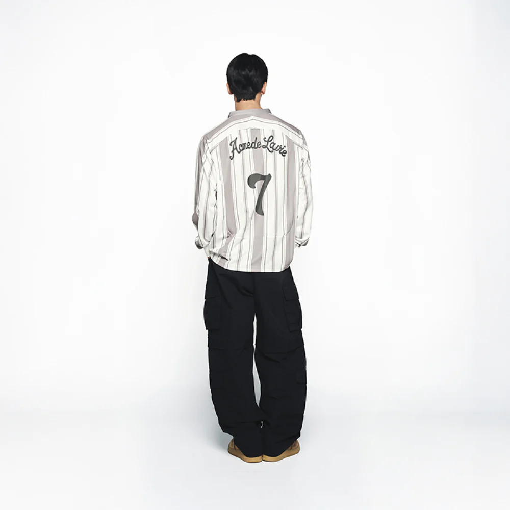STRIPE FOOTBALL JERSEY LONG SLEEVE T-SHIRT LIGHT GRAY - Image 4