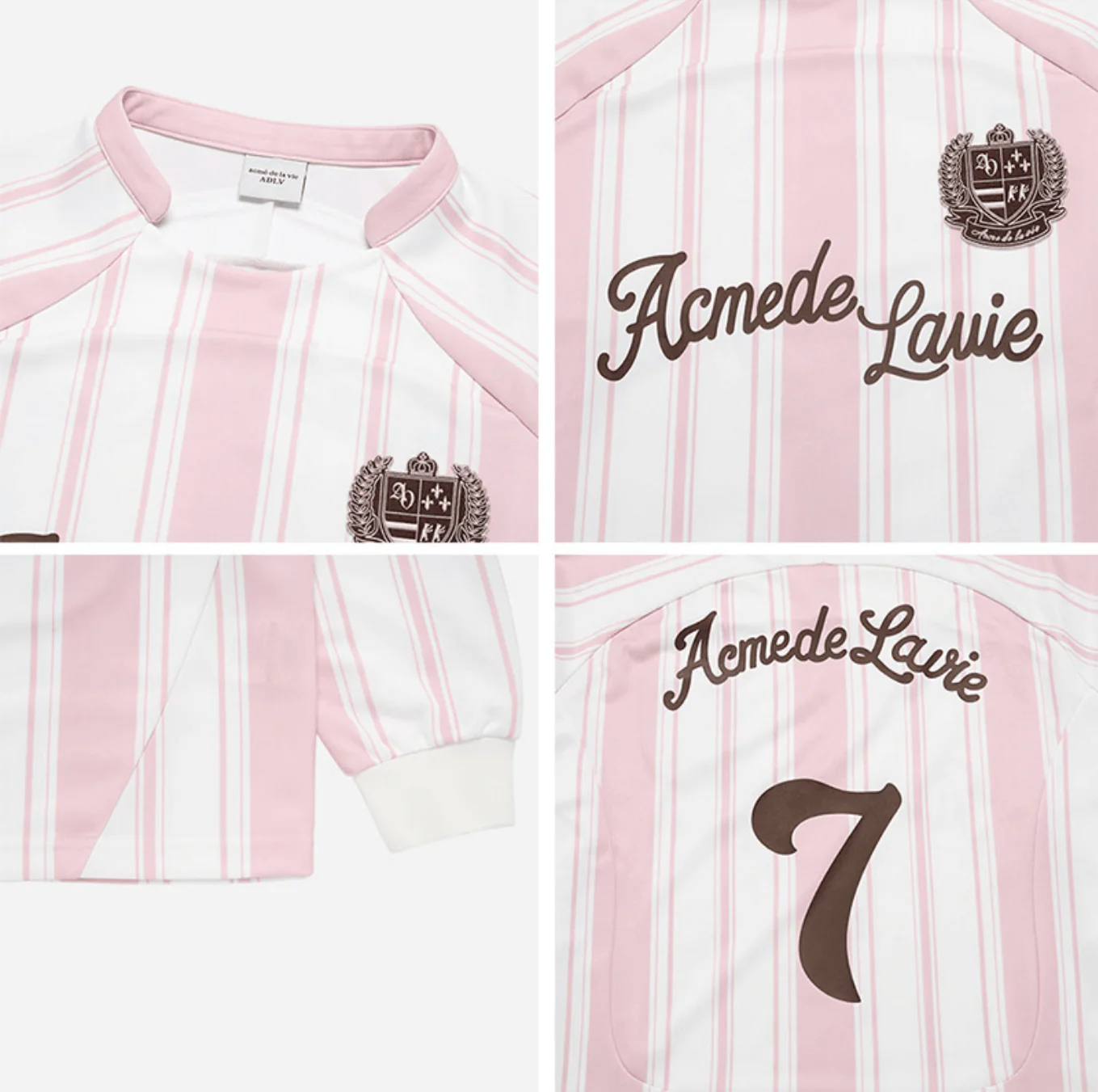 STRIPE FOOTBALL JERSEY LONG SLEEVE T-SHIRT LIGHT PINK - Image 4