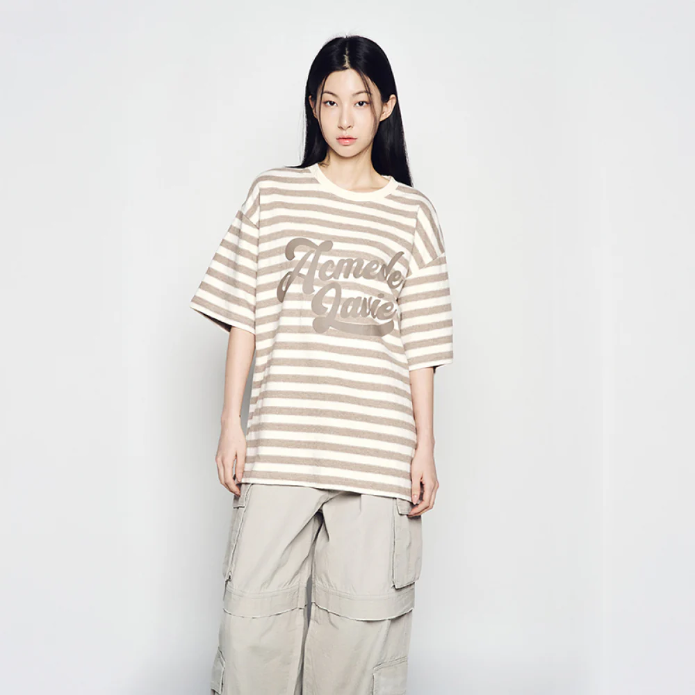 STRIPE LOGO PRINT SHORT SLEEVE T-SHIRT BEIGE - Image 4