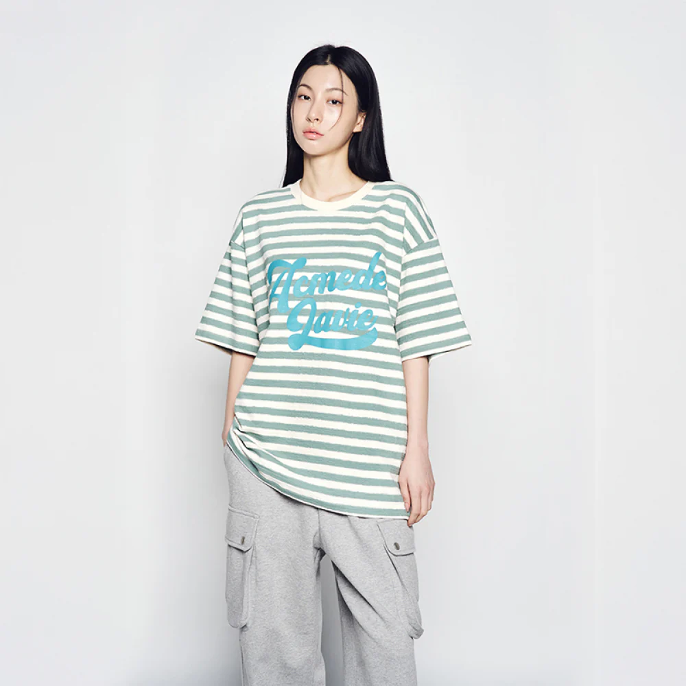 STRIPE LOGO PRINT SHORT SLEEVE T-SHIRT GREEN - Image 4