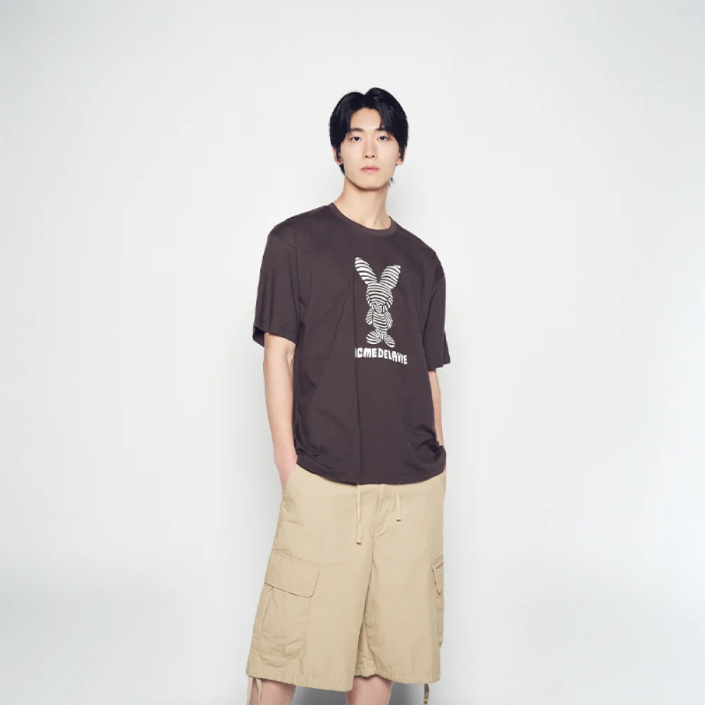 STRIPE RABBIT SHORT SLEEVE T-SHIRT DARK BROWN - Image 4