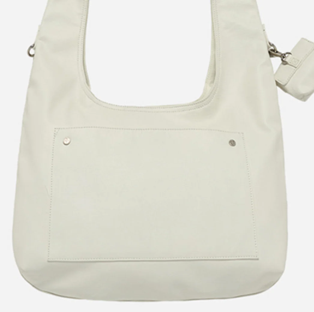 VEGAN LEATHER STITCH LOGO POINT SHOULDER BAG WHITE - Image 10