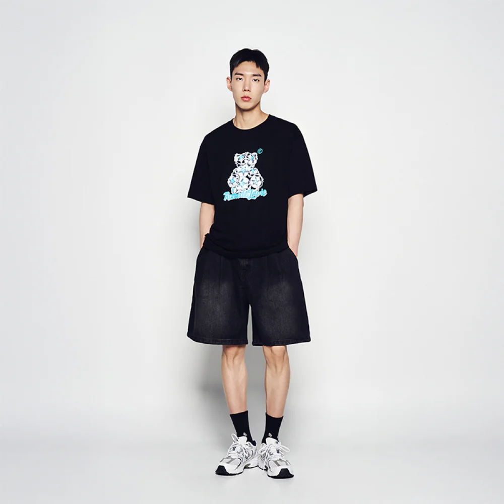 WIDE BASIC DENIM SHORT PANTS BLACK - Image 3