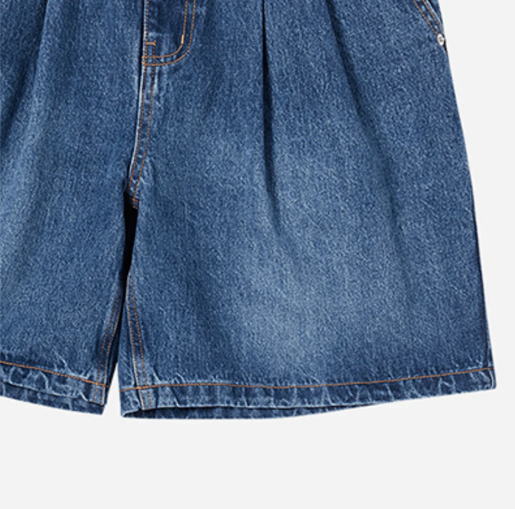 WIDE BASIC DENIM SHORT PANTS BLUE - Image 6